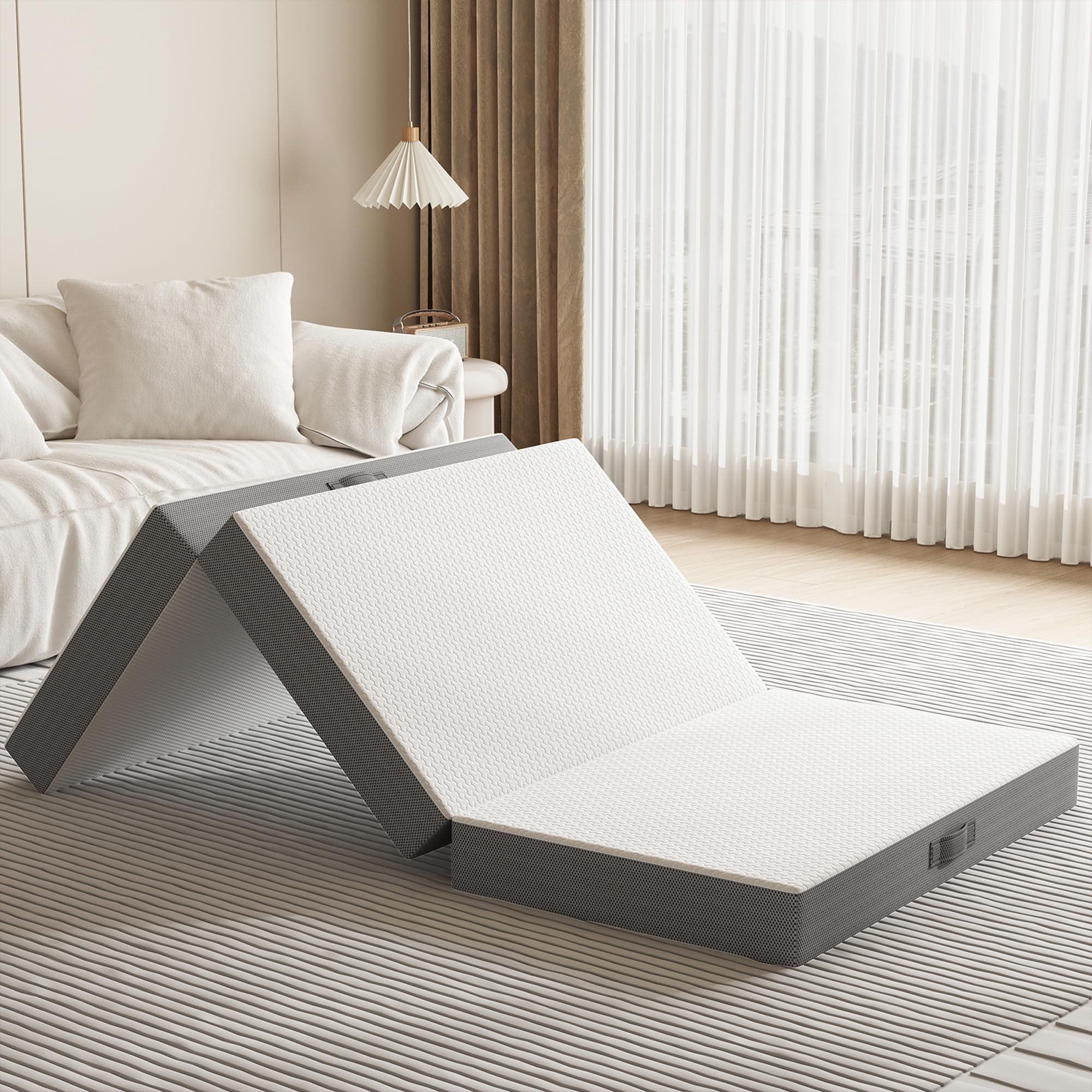 Tri-Fold Memory Foam Mattress, 4 inch Single Folding with Washable Covers, Reversible Design, Foldable Topper for Travel&Guests,25"x75"x4"