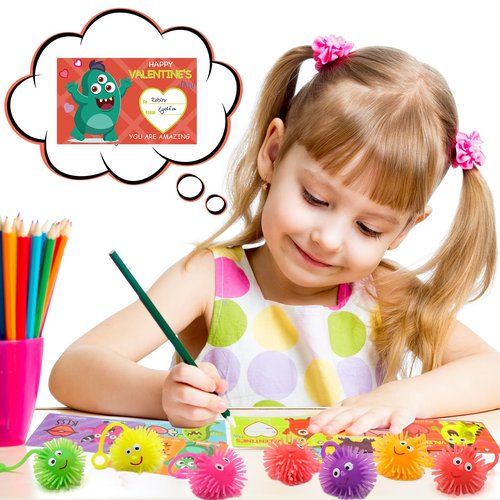 ZICZLI 24 Pack Valentines Day Gifts for Kids, LED Puffer Balls with Valentines Cards for Kids Stress Relief Balls Bulk Glow In The Dark for Boys Girls Classroom Exchange Prizes Party Favors Toys