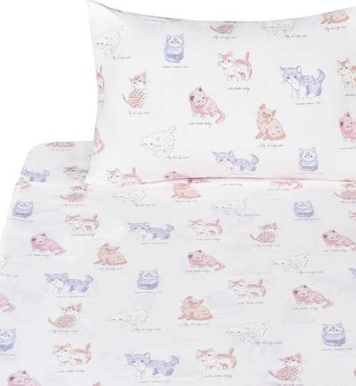 J-pinno Pink Kitty Sweet Cats Girls Kids Twin Sheet Set Bedroom Decoration Gift, 100% Cotton, Flat Sheet + Fitted Sheet + Pillowcase Bedding Set (Pink Kitty, Twin)