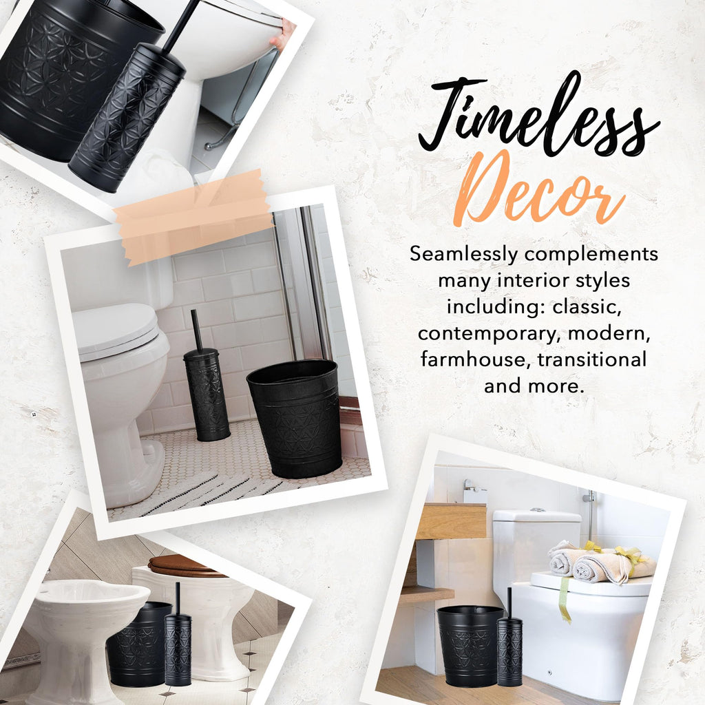 Autumn Alley Handcrafted Black Farmhouse Bathroom Trash Can and Toilet Bowl Brush with Holder Set - Metal Black Bathroom Accessories Set for Classic Bathroom Décor