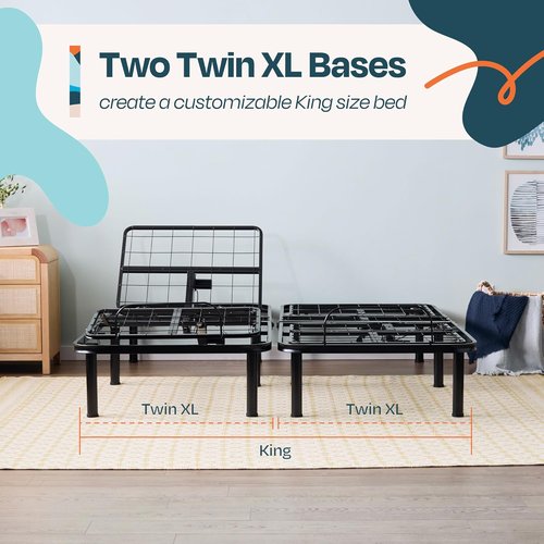 Linenspa Adjustable Bed Frame - Ergonomic Electric Base with Independent Head & Foot Incline - Twin XL
