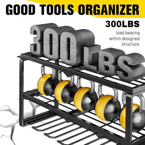 Hipidian Heavy Duty Power Tool Organizer - 300lb Capacity 3-Tier Wall Mount Rack with 7 Drill Holders