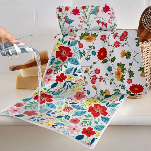 JDGHGB 4Pcs Kitchen Dish Towels,Microfiber Cloth Floral Dish Towels,Housewarming Gift for Kitchen Stuff Decor Accessories,16 x 24 in