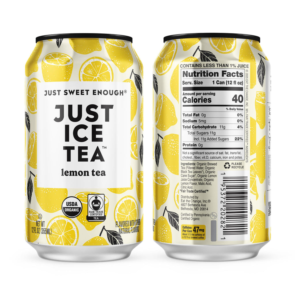 Just Ice Tea, Lemon Flavored Black Iced Tea, 12-Pack (12oz Cans), USDA Certified Organic, Real Brewed, Low Calorie, No Artificial Sweeteners, Fair Trade, Made in USA.