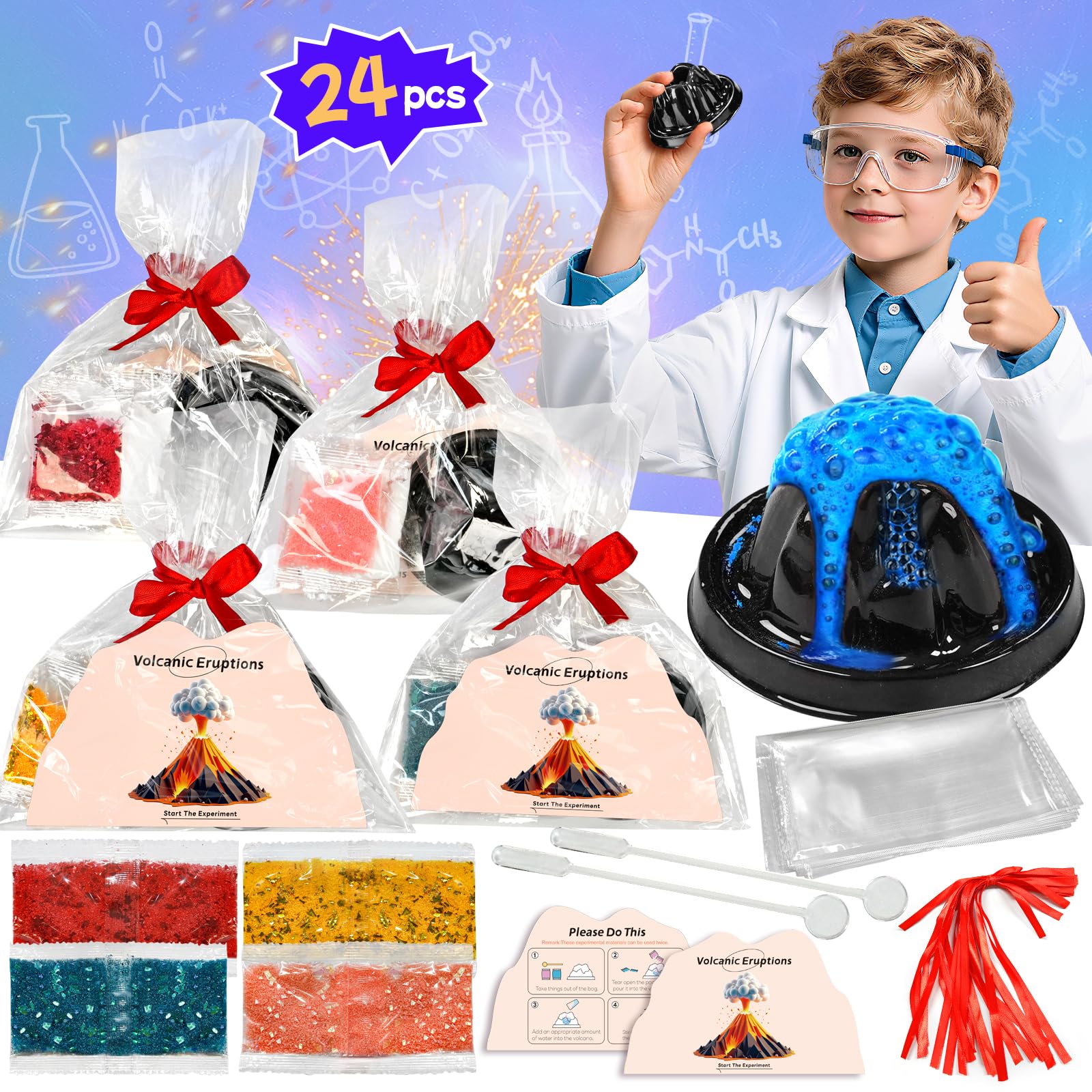 rifamee 24Pcs Volcano Eruption Science Kit Party Favor Experiments Gifts for 4-6 8-12 Age Boys and Girls Valentine's Day Christmas (Volcano 2, One Size)