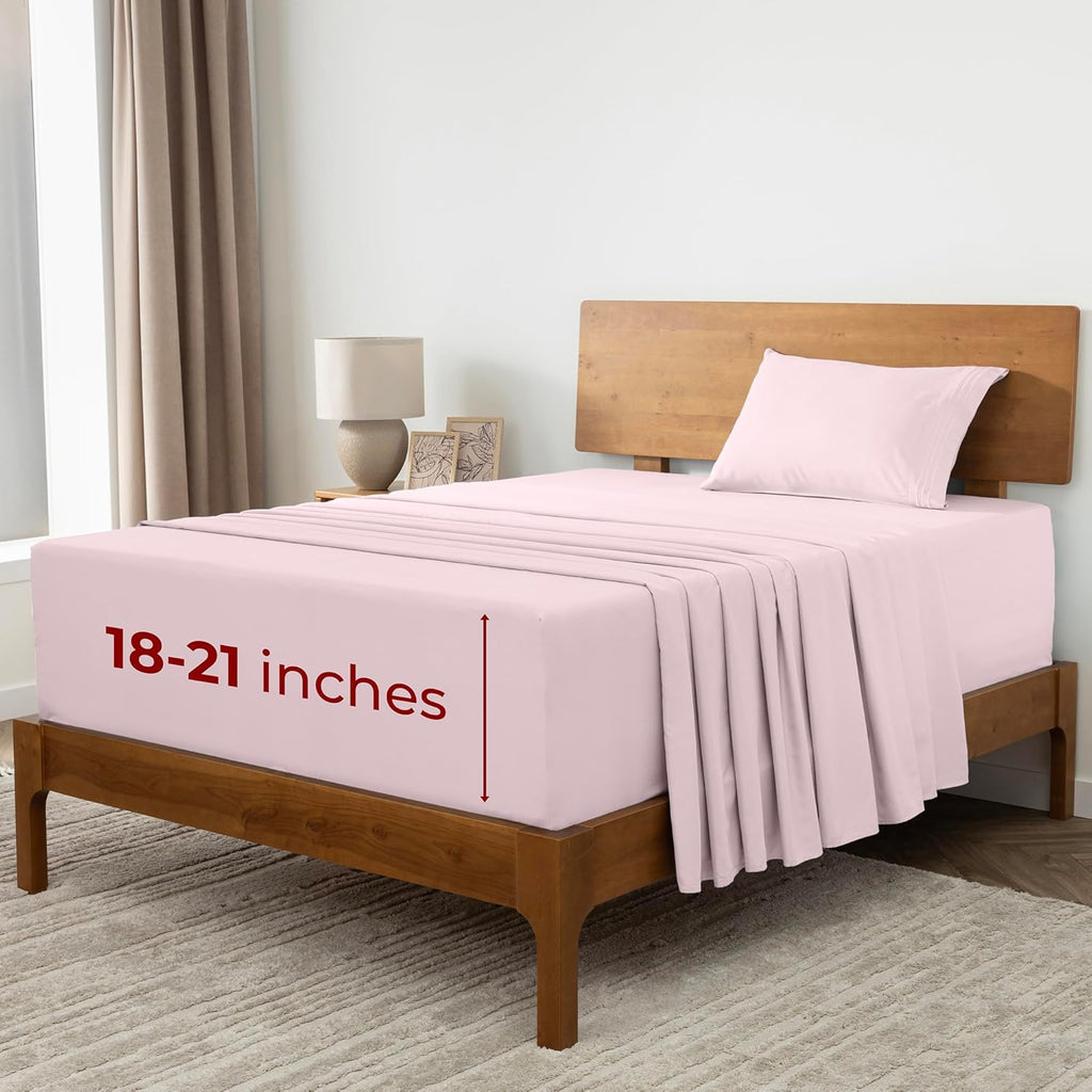 Mellanni Extra Deep Twin XL Sheets - Ultra Soft Hotel Luxury Bedding - Wrinkle & Fade Resistant (Blush Pink)