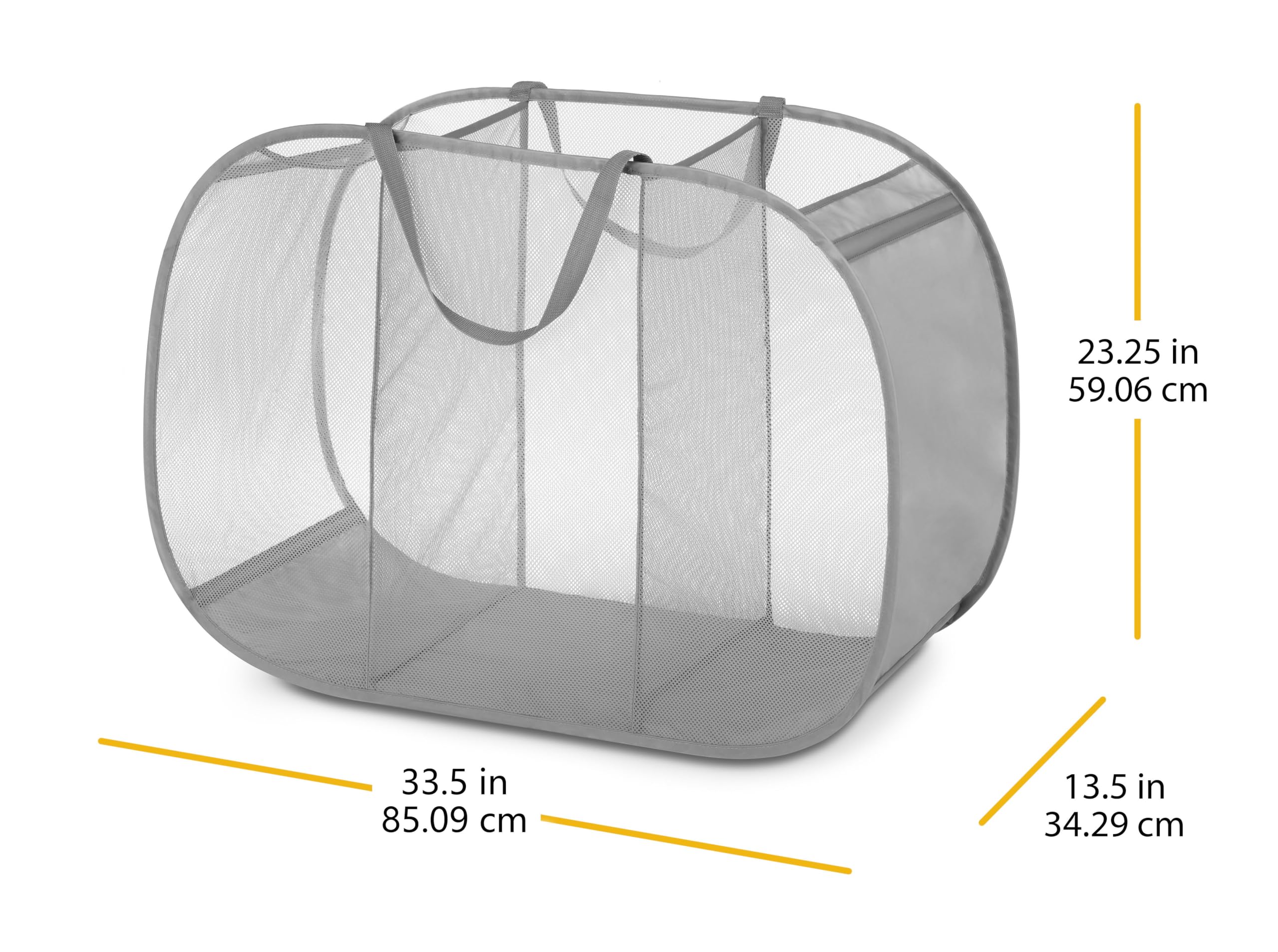 Whitmor Mesh Popup Laundry Hamper 3 Compartment Sortable Horizontal Collapsible Laundry Basket for Clothes Laundry Room Bedroom