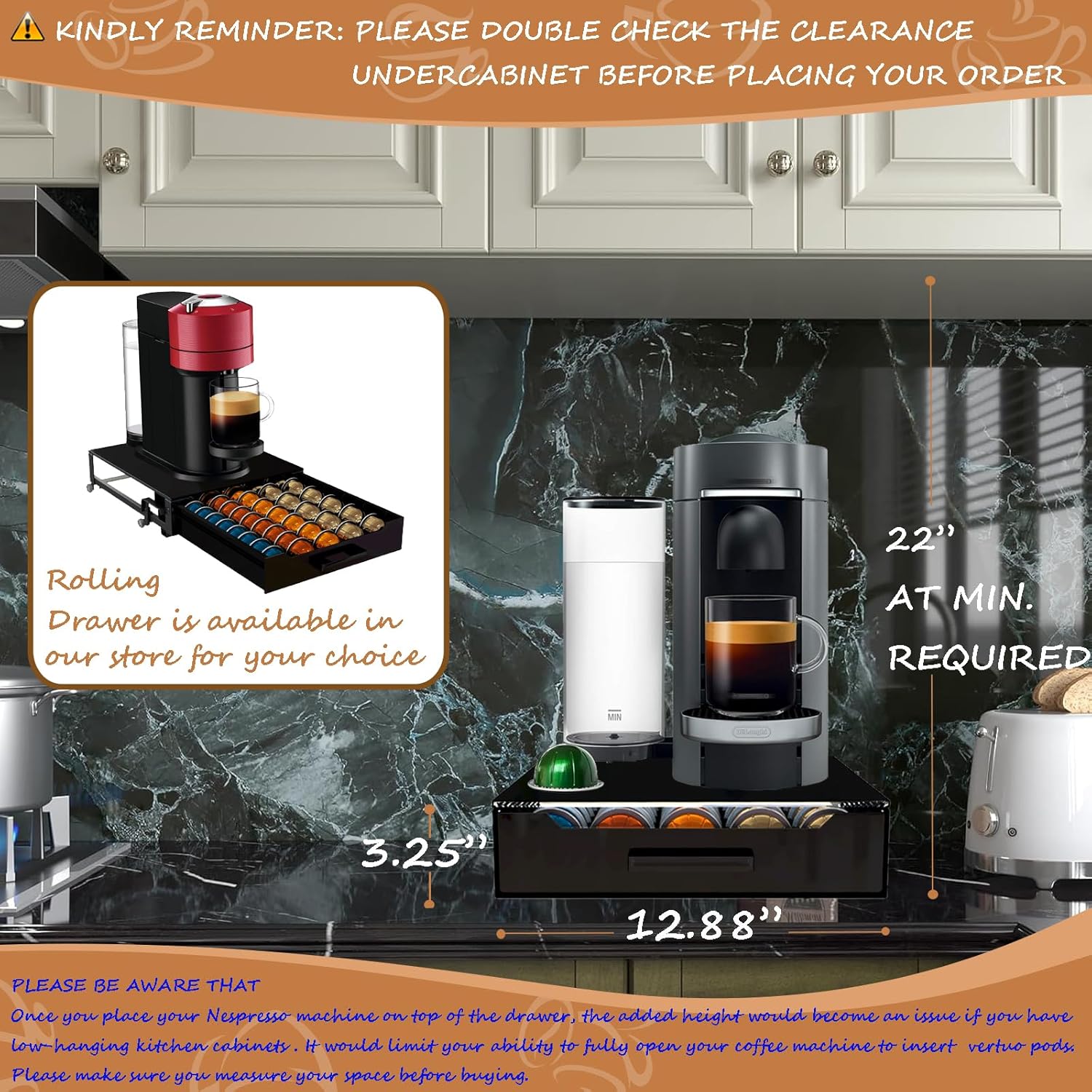 Nespresso Vertuo Pod Holder - Deluxe Black Tempered Glass Top | Holds Up to 75 Small or 50 Big Pods