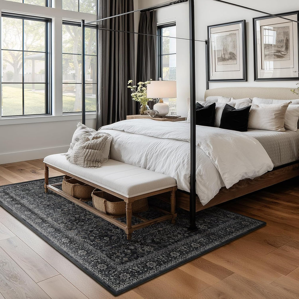Skiennix Dark 5x7 Area Rug - Washable Non-Slip Soft Carpet for Living Room & Bedroom | Vintage Earth Tones