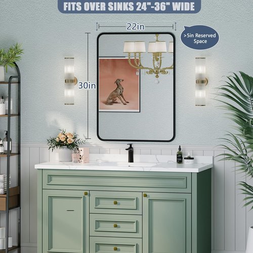 Black Bathroom Mirror - 22x30 Rectangle Wall-Mounted Vanity Mirror with Shatterproof Glass & Matte Aluminum Frame