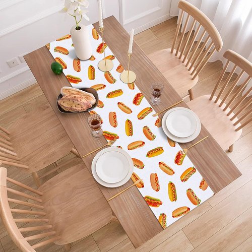 Buxiuer Hot Dog Table Runner Hot Dog Birthday Party Decorations A Weenie Bit Older Dining Room Home Kitchen Table Decor (13" x 72")