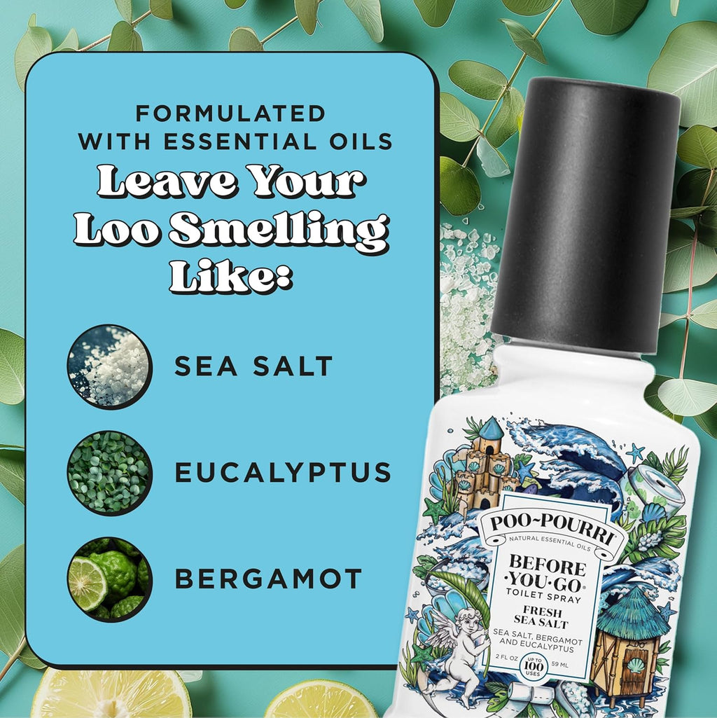 Poo-Pourri Before-You-Go Toilet Spray - Fresh Sea Salt Scent | 2 Fl Oz, Up to 100 Uses, TSA Approved
