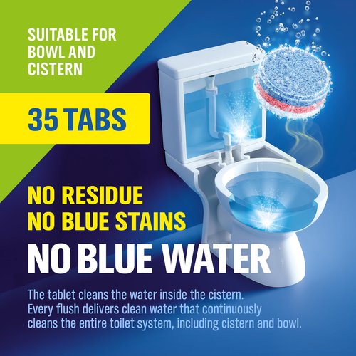 WoldoClean 3in1 Toilet Bowl Cleaner Tablets 35 Uses - Automatic Tank & Bowl Descaler, Heavy Duty Limescale & Hard Water Stain Remover, Eucalyptus Scent, No Blue Water Dye