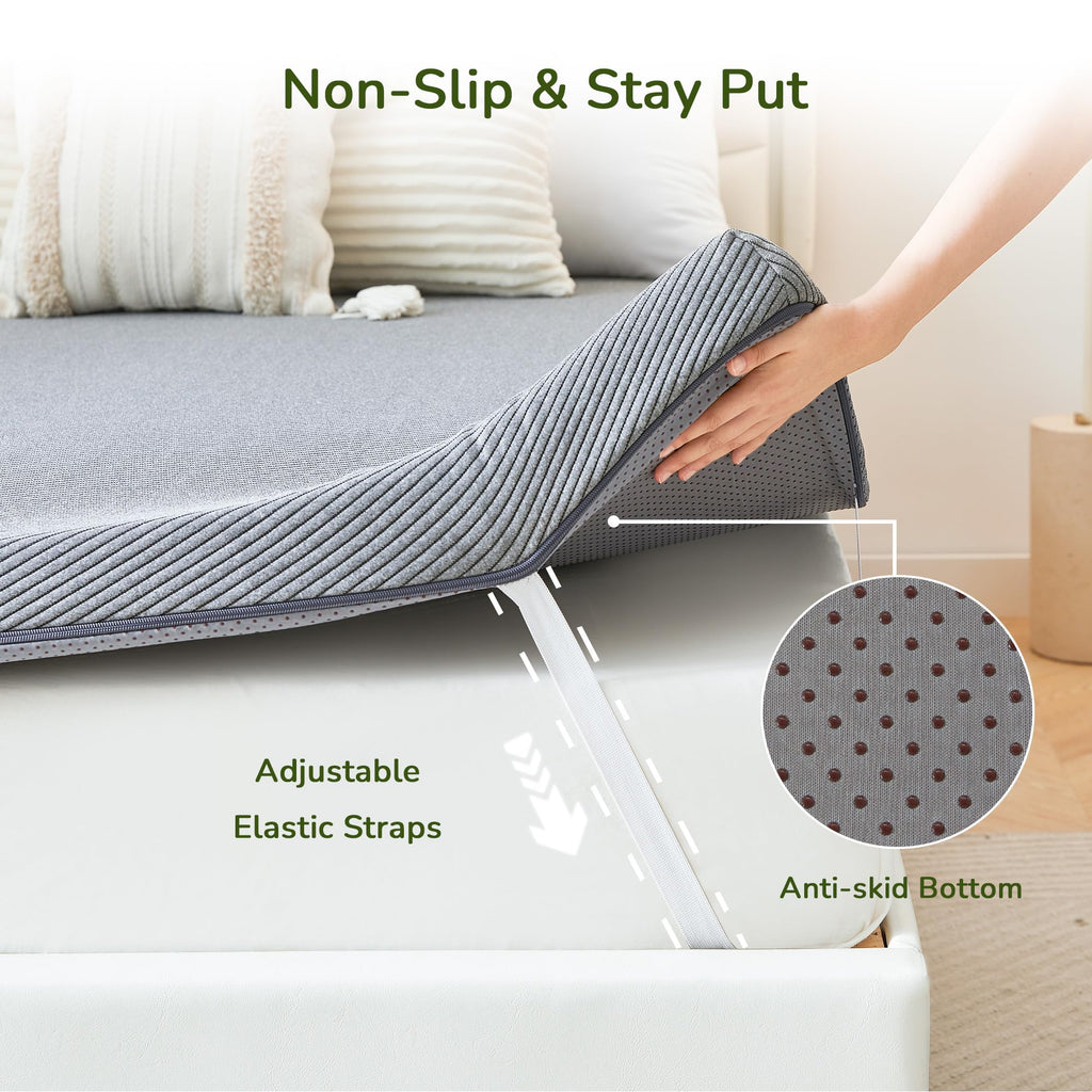 3 Inch Memory Foam Mattress Topper - Queen Mattress Topper with Cover, Mattress Pad for Pressure Relief, Premium Soft Cooling Sleep Bed Topper, Non-Slip Design