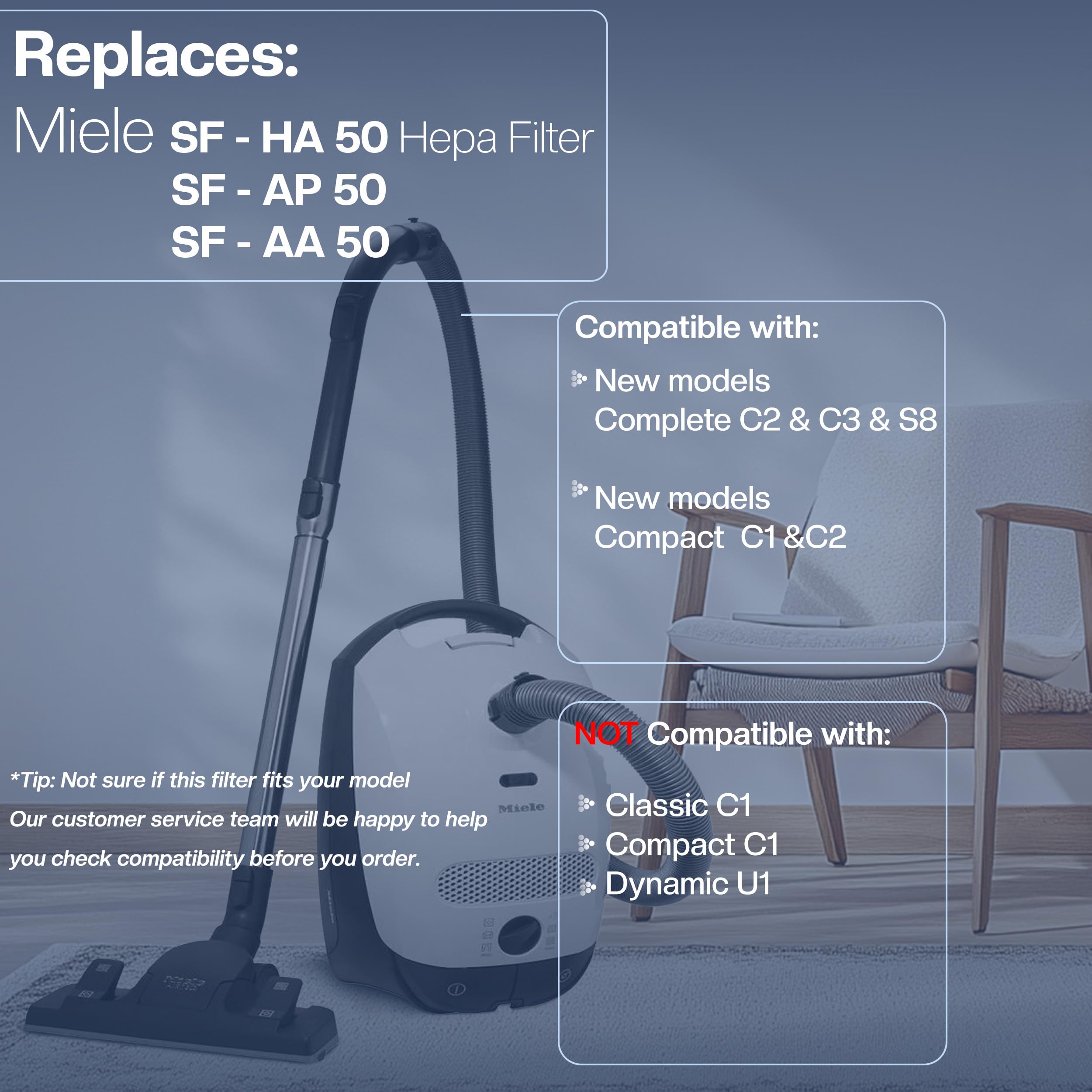 3 Filter for Miele Vacuum Cleaner [Compact C1 & C2, Complete C2 & C3, S8340, S4000–S8999] [Replaces SF-HA 50] – 3x HEPA & 3x Motor Filter – Not Compatible with Classic C1 or Complete C1 Series