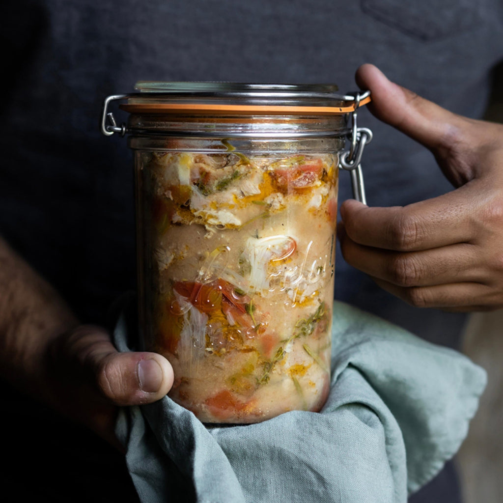 Le Parfait Super Terrine 1L (32oz) Zero Waste Eco-Friendly Glass Canning Jars, Airtight Rubber Seal & Wire Bail Lid, BPA-Free, Water Bath Safe for Food Storage & Preserving, Made in France, 4PK