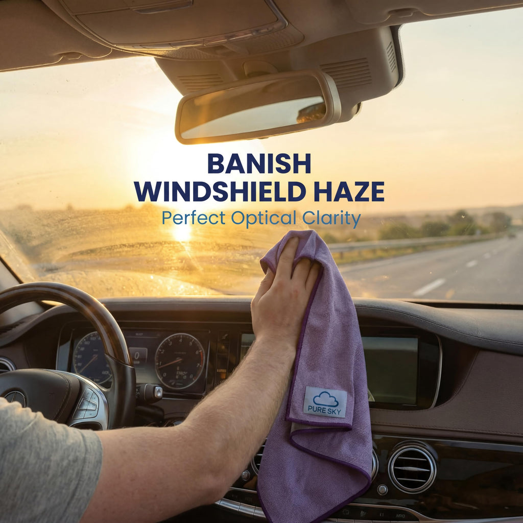 Pure Sky Window & Glass Cleaning Cloth Patented DUO-FECT Technology Streak-Free, No Chemicals, Removes Up to 99% of Bacteria with Water Only Reusable Microfiber Cleaner for Windows, Mirrors, Cars