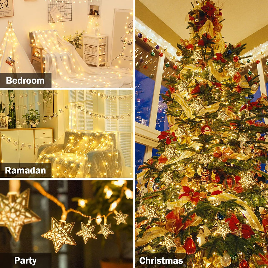 Vigdur 10Ft Star String Lights - 20 LED Battery Operated Fairy Lights with Timer | Perfect for Ramadan & Eid Decor