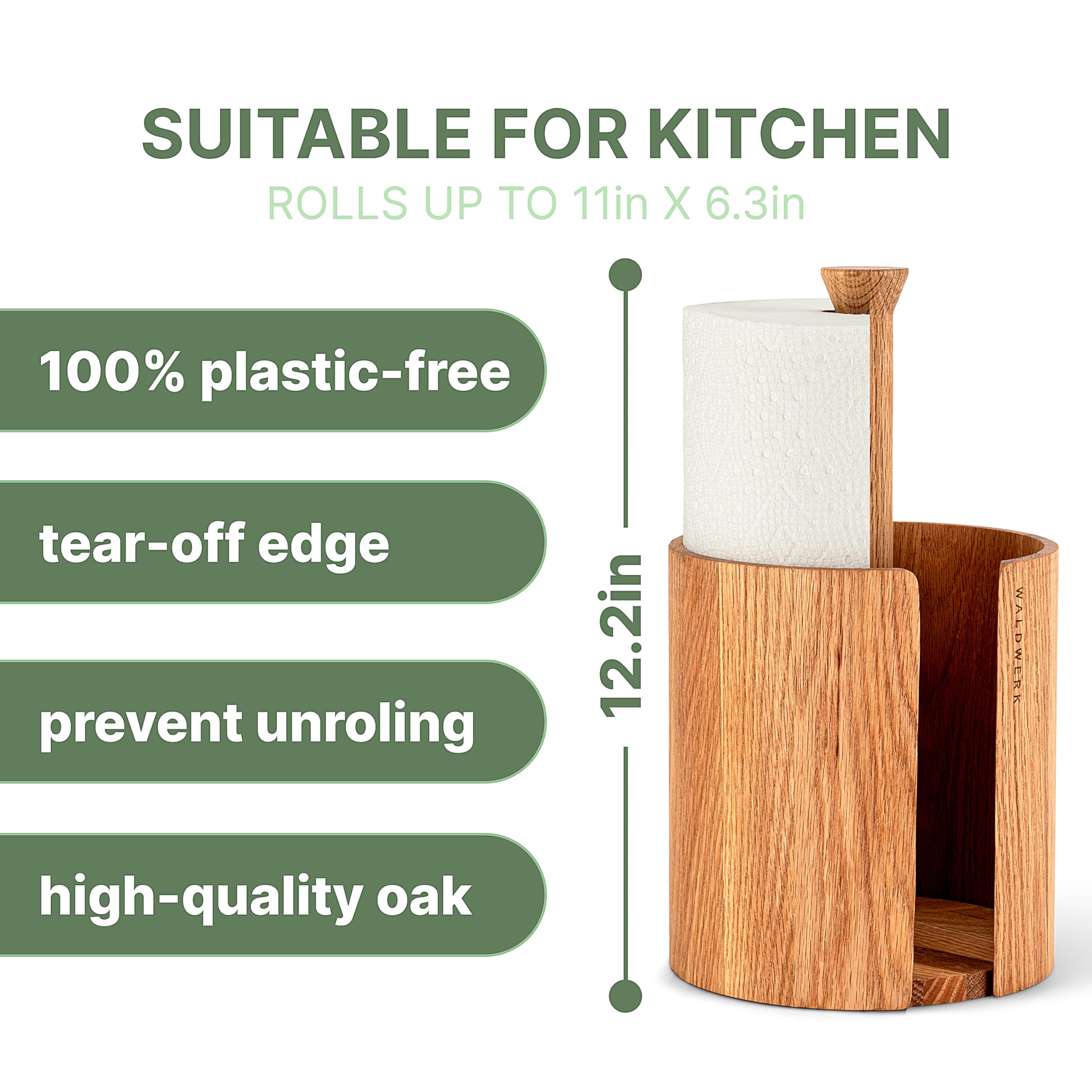 WALDWERK Design Paper Towel Holder Out of Oak Wood - Kitchen Towel Holder for All Standard Kitchen Rolls - Wooden Paper Towel Holder for Countertop - Papertowel Holder for Kitchen