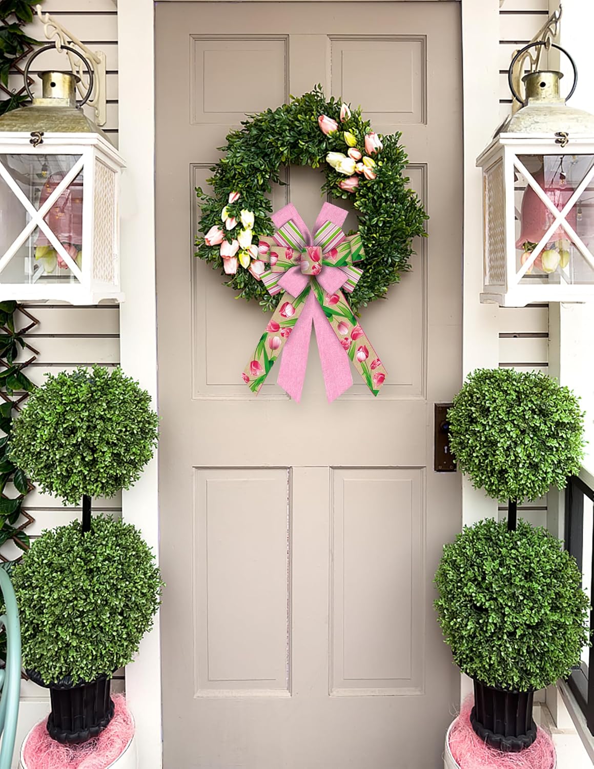 ALIBBON Large Spring Bows - Pink Tulip Wreath Bows for Front Door Decor | Indoor & Outdoor Burlap Design
