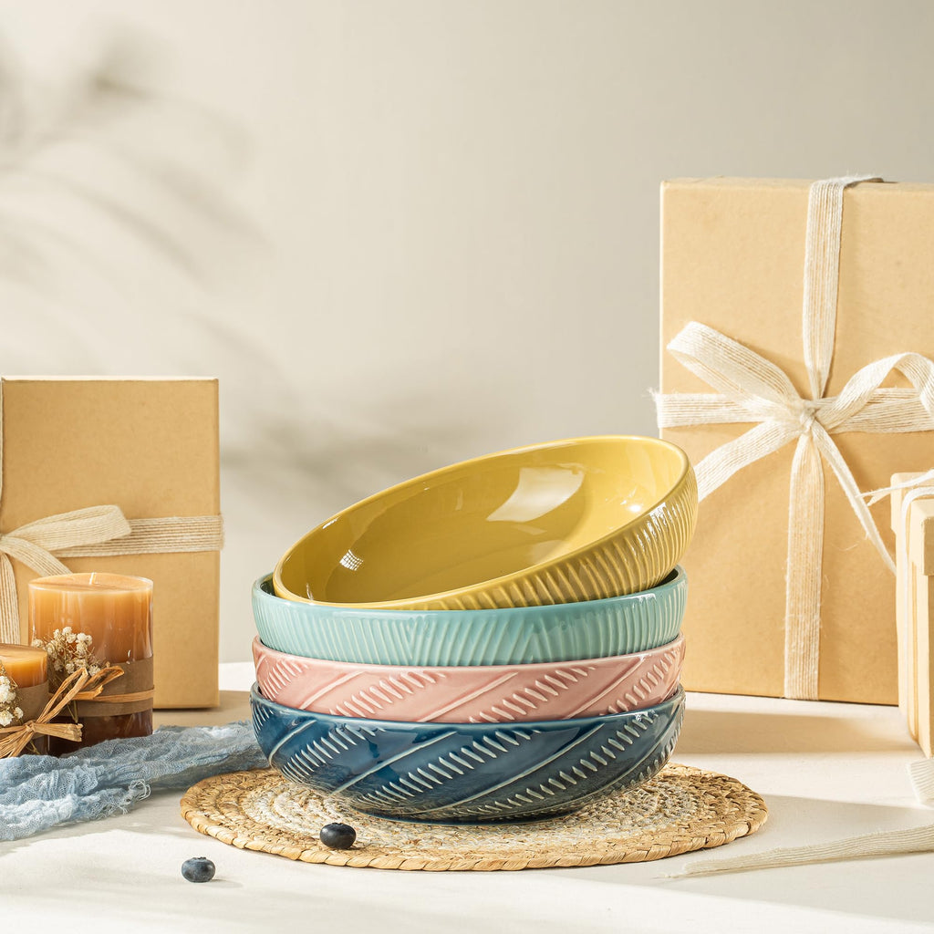 Dafuceramic 8.5Inch Pasta Bowls, 36OZ Serving Bowls, Salad Bowls Set of 4 Ceramic Sturdy & Stackable, Ideal for Housewarming, Festivals, Multicolor (36 OZ)