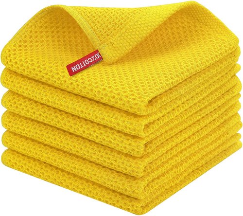 Homaxy 100% Cotton Waffle Weave Dish Cloths - Ultra Soft & Absorbent Quick Drying Towels | 12x12 Inches, 6-Pack, Yellow