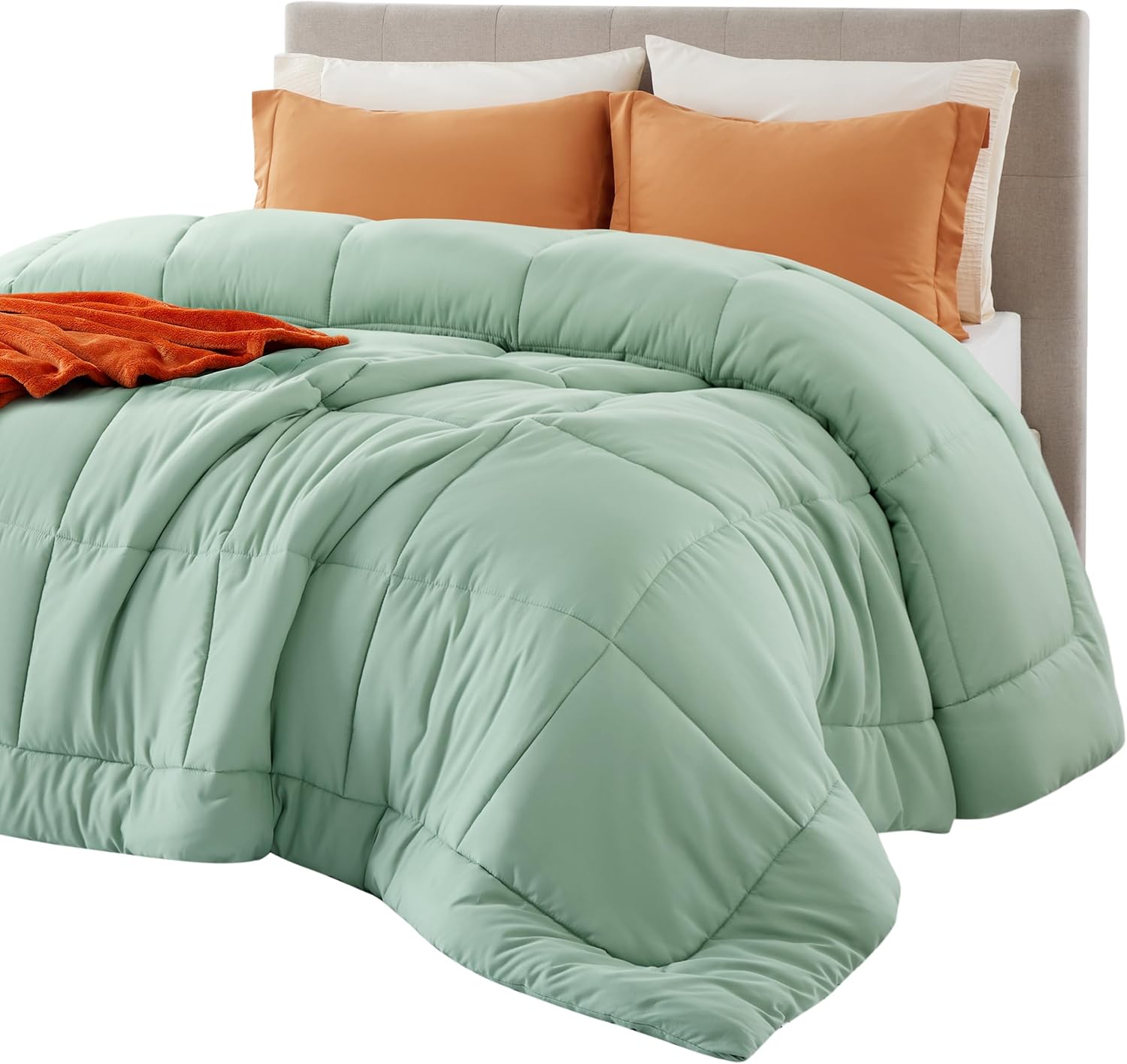 Bedsure Comforter Duvet Insert - All-Season Quilted Down Alternative Blanket, Sage Green, Full 86 x 82 Inches