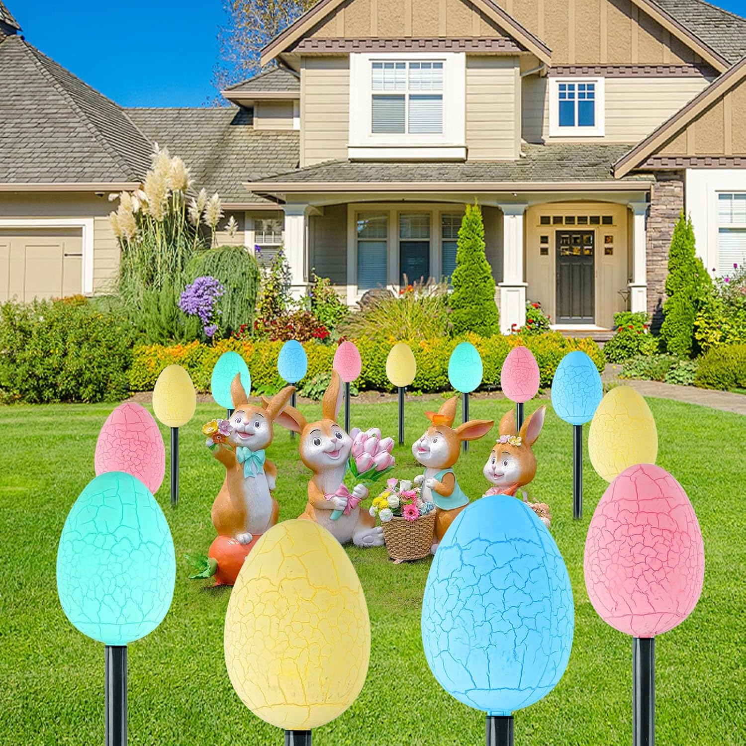 Skiennix Jumbo Solar Easter Egg Lights - 12 Pack Waterproof LED Garden Decor | 8 Auto Modes, IP65 Weatherproof