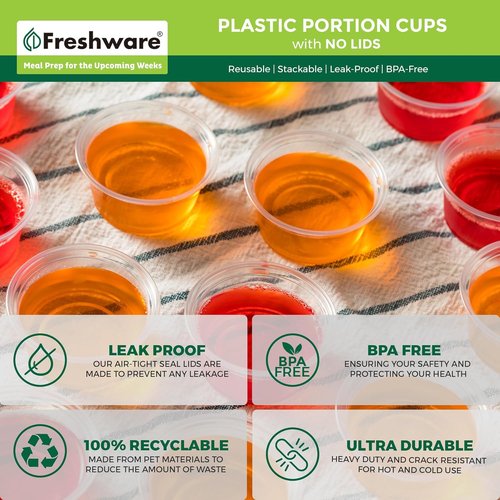Freshware Plastic Portion Cups - 1 Ounce, 250 Count | Ideal for Meal Prep, Sauces, and Dips
