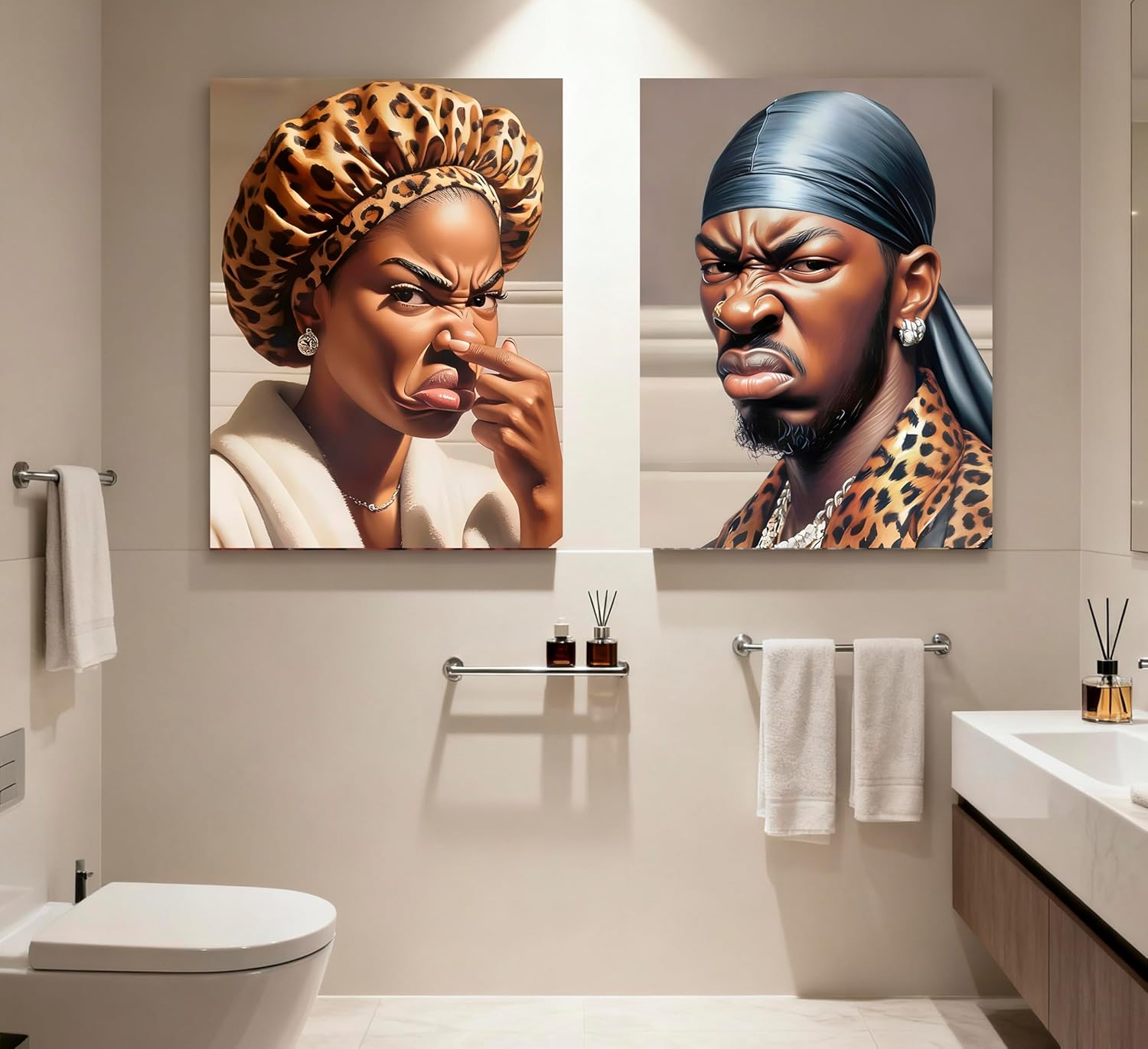 Skiennix Funny Stank Face Bathroom Wall Art - Humorous African American Canvas Decor | 2-Piece Set
