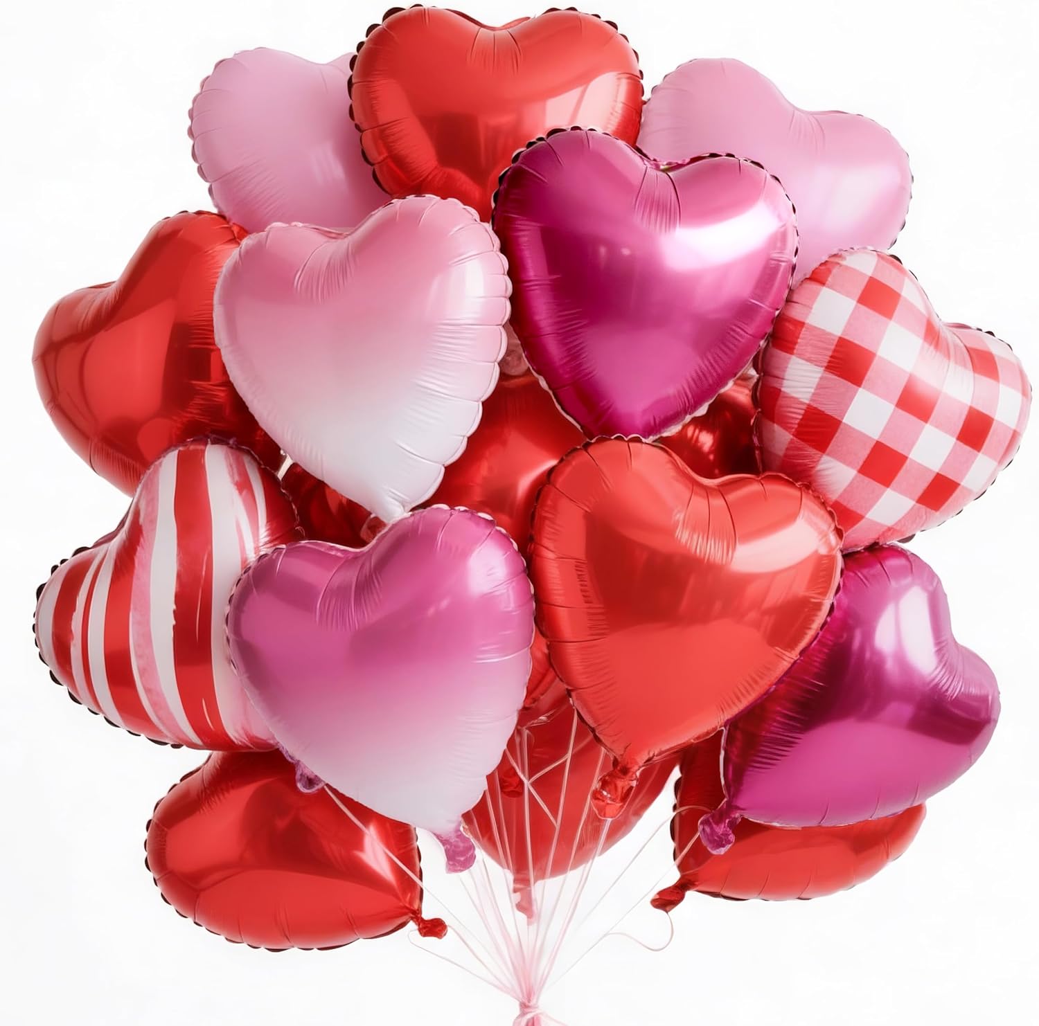 PartyWoo Valentine's Balloons - 15pcs 18 Inch Pink & Red Foil Heart Balloons for Romantic Celebrations