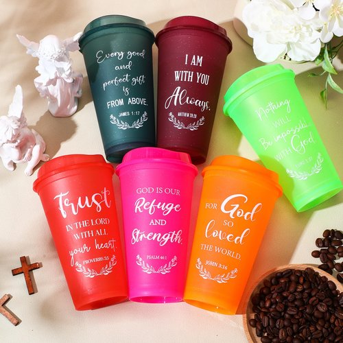 Skylety 72 Pcs Christian Christmas Tumblers Bulk Gifts for Women Men Plastic Coffee Cups Church Mugs with Lids and Straw Bible Verse 16 oz Religious Gifts Coworkers Employees Mugs (Bright Colors)