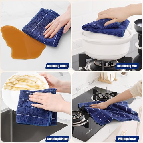 Homaxy Microfiber Kitchen Towels Set - 12 Pack Soft & Absorbent Dish Towels | Quick Drying, Navy Blue