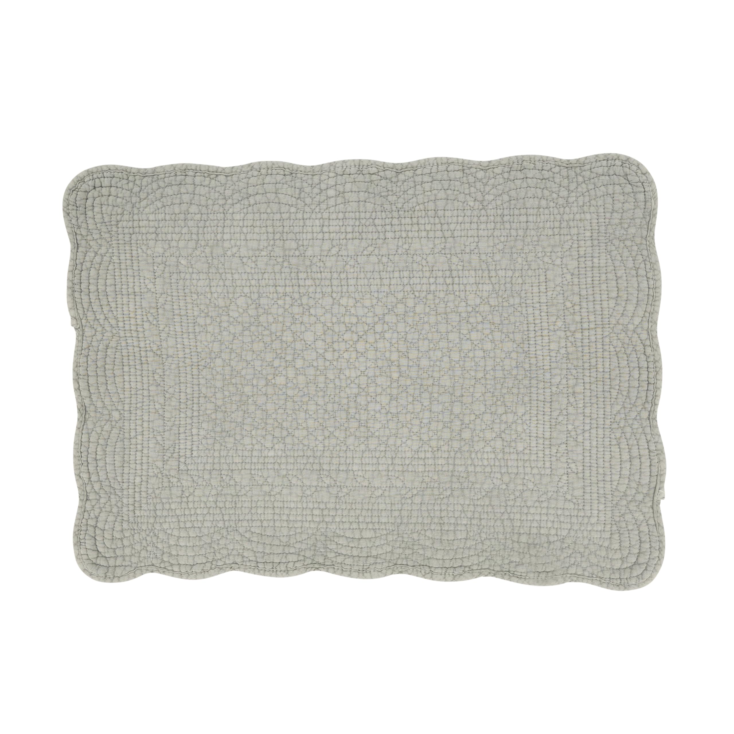 Saro Lifestyle 100% Cotton Scalloped Quilted Placemat (Set of 4), 14"x20", Blue-Grey