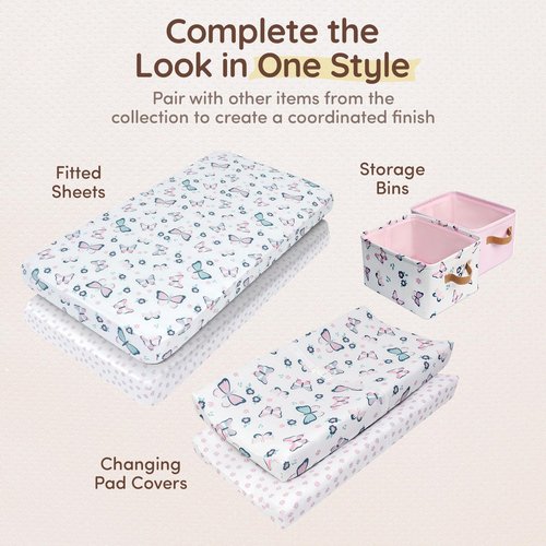 Fabric Storage Bins Cute for Nursery 8"x5.2"x10" - Collapsible Butterfly & Pink Kids Baskets with Handles 2 Pack, Hamper Fabric Bin, Toy Toddler Basket, Diaper Storage Bins, Baby Room Decor