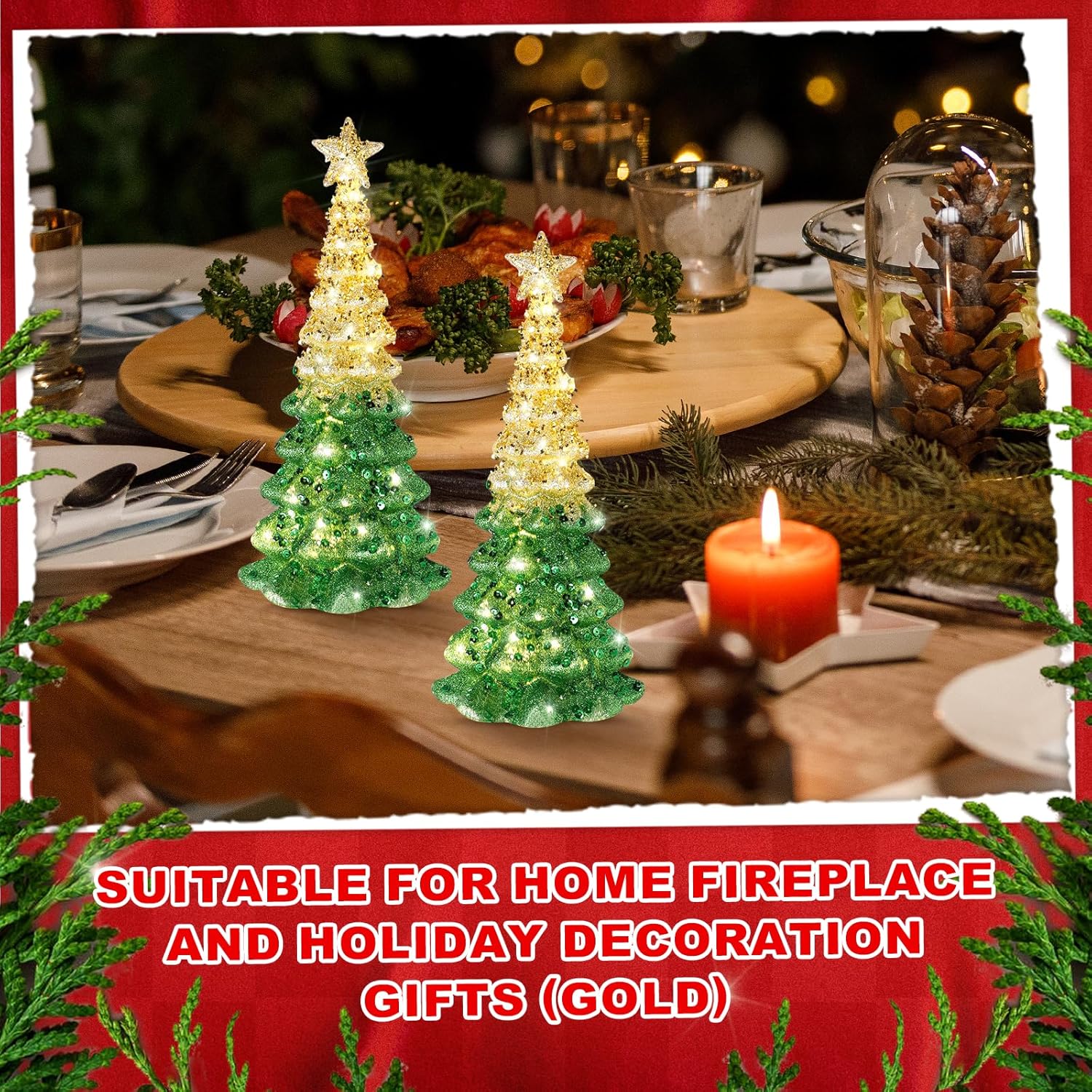 Mercury Glass Christmas Tree - Illuminated Tabletop Decor | 11.6" Gold Battery-Operated Centerpiece