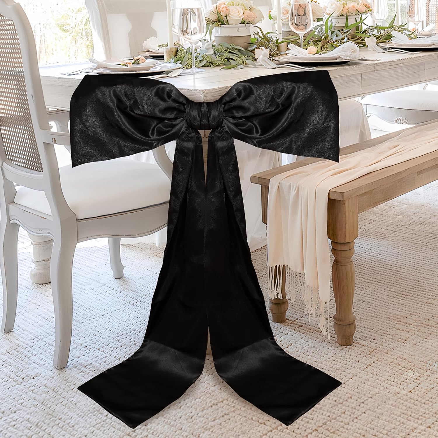 Phoaxul Large Black Bow - Satin Fabric Birthday Decorations | Perfect for Girls' Room & Parties, 24 x 36 in