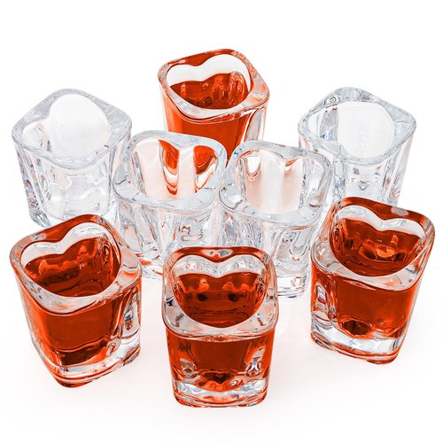 Jucoan 20 Pack 1.5 oz Shot Glasses Set, Cute Square Heart Shaped Shot Glasses Set, Clear Heavy Base Tequila Soju Spirit Liquor Shot Glass for Valentine's Day, Bachelor Wedding Party Bar Supplies