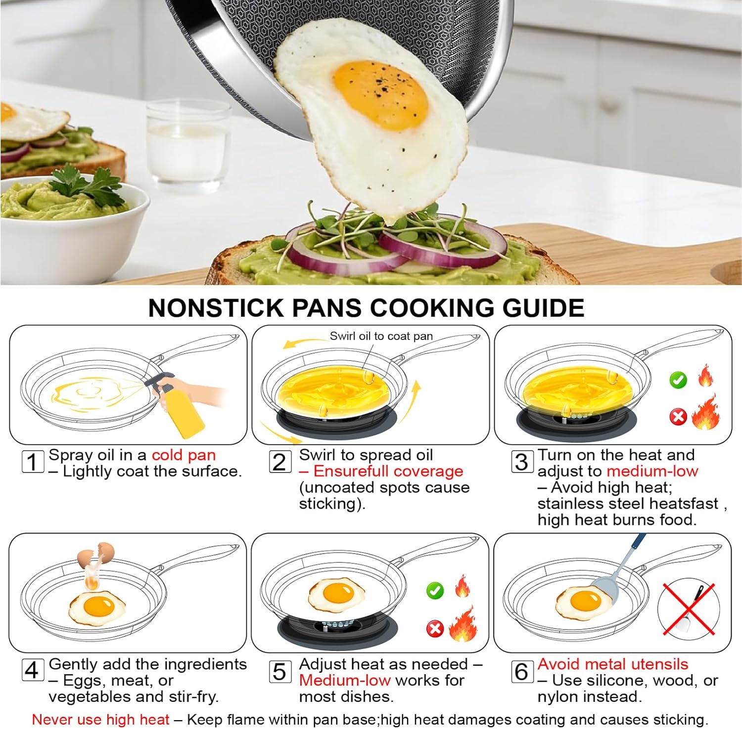 Skiennix Nonstick Frying Pan - 8-Inch Hybrid Skillet with Stay-Cool Handle | Dishwasher & Oven-Safe, PFOA Free