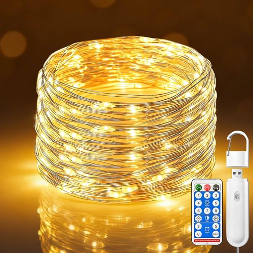 Btfarm Rechargeable Fairy Lights - 33FT 100LED Twinkle String Lights with Remote & Timer | Waterproof Warm White for Indoor & Outdoor Decor