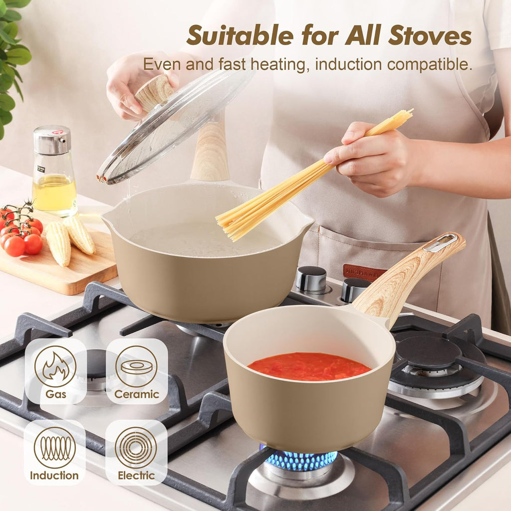 SENSARTE Nonstick Ceramic Saucepan - 1.5 Quart Cooking Pot with Lid & Stay Cool Handle | PFOA Free