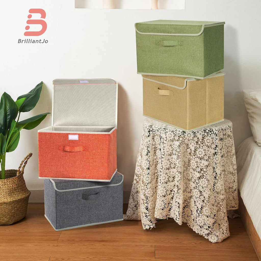 Skiennix Storage Bins - Foldable Clothing Storage Box with Lid & Handle | 15L x 10W x 10H Inch, 4 Color Set