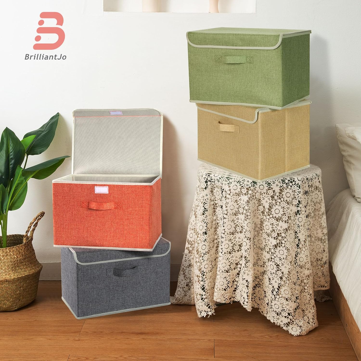 Skiennix Storage Bins - Foldable Clothing Storage Box with Lid & Handle | 15L x 10W x 10H Inch, 4 Color Set