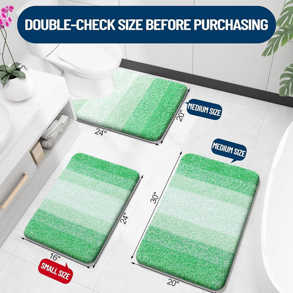 OLANLY Luxury U-Shaped Toilet Rugs - Extra Soft, Absorbent Microfiber Bath Mat | 24x20, Green
