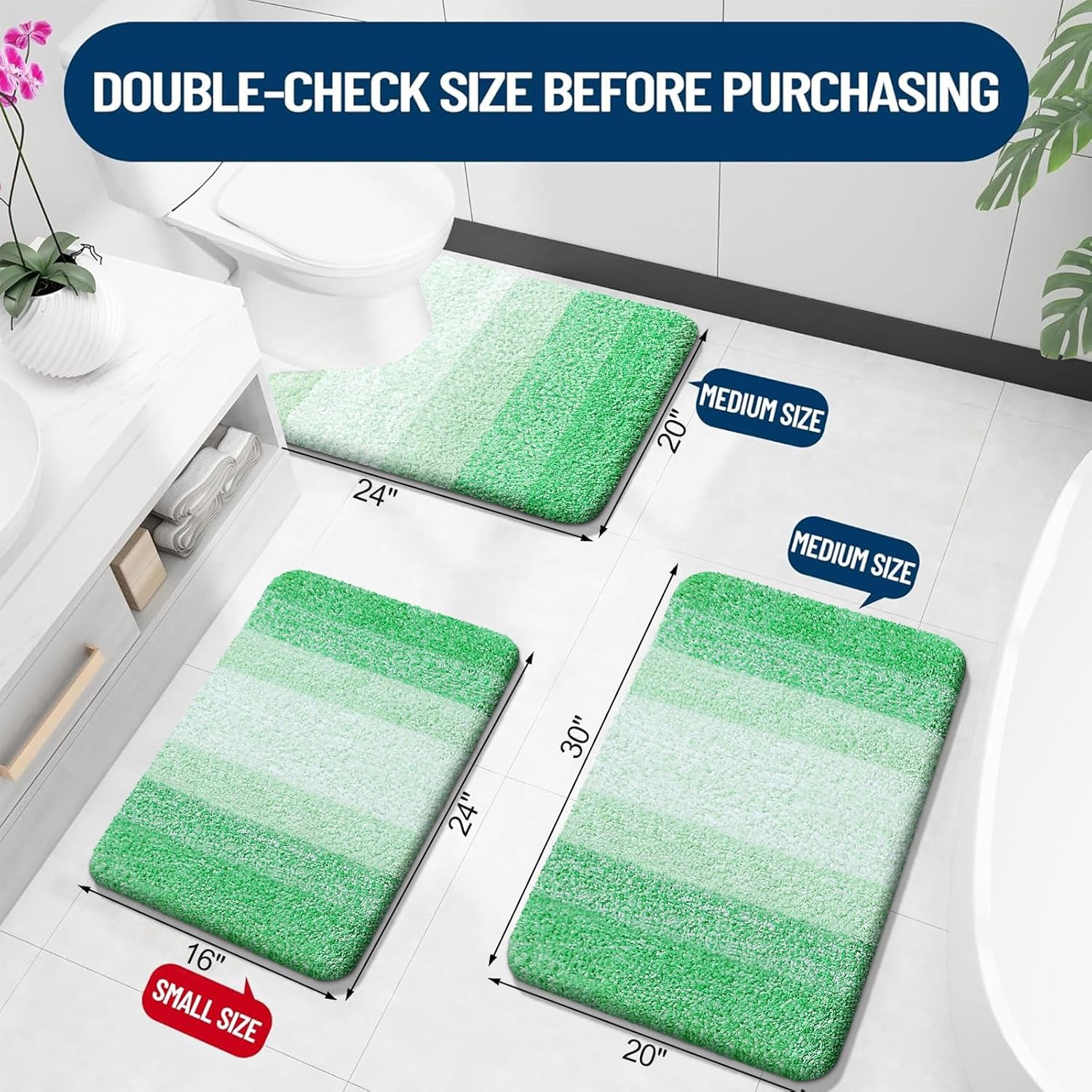 OLANLY Luxury U-Shaped Toilet Rugs - Extra Soft, Absorbent Microfiber Bath Mat | 24x20, Green