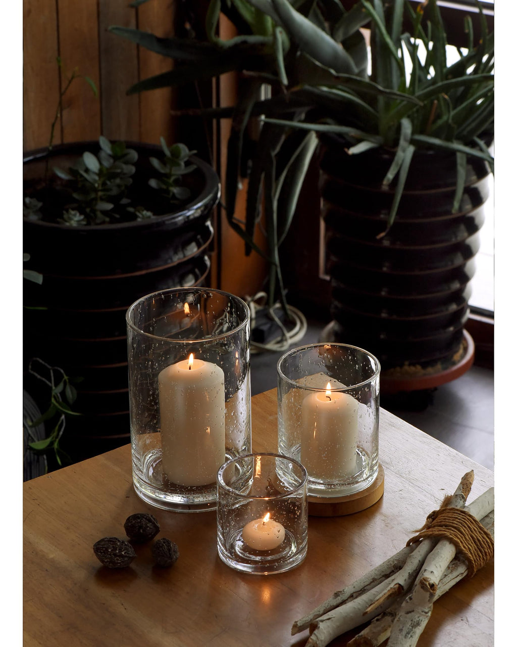 ARIAMOTION Glass Candle Holders Set, Hurricane Vase Centerpieces for Pillar Votive Flower,Clear Seeded Bubbles Cylinder Bulk, Mother's Day Birthday Gift,3 Sizes 8 Inch 5 Inch 3.5 Inch Height