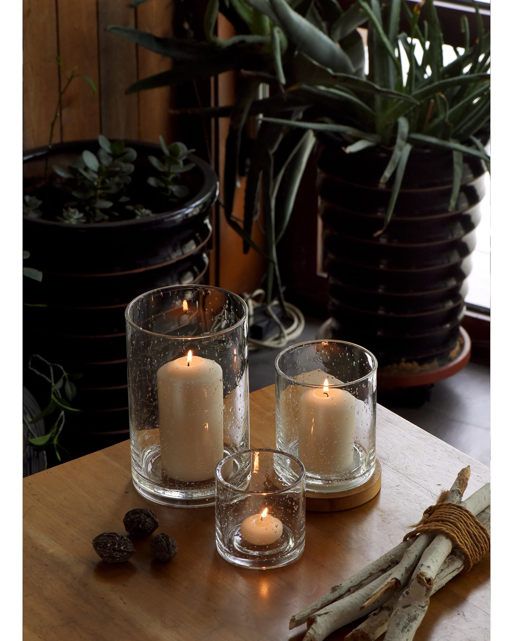 ARIAMOTION Glass Candle Holders Set, Hurricane Vase Centerpieces for Pillar Votive Flower,Clear Seeded Bubbles Cylinder Bulk, Mother's Day Birthday Gift,3 Sizes 8 Inch 5 Inch 3.5 Inch Height