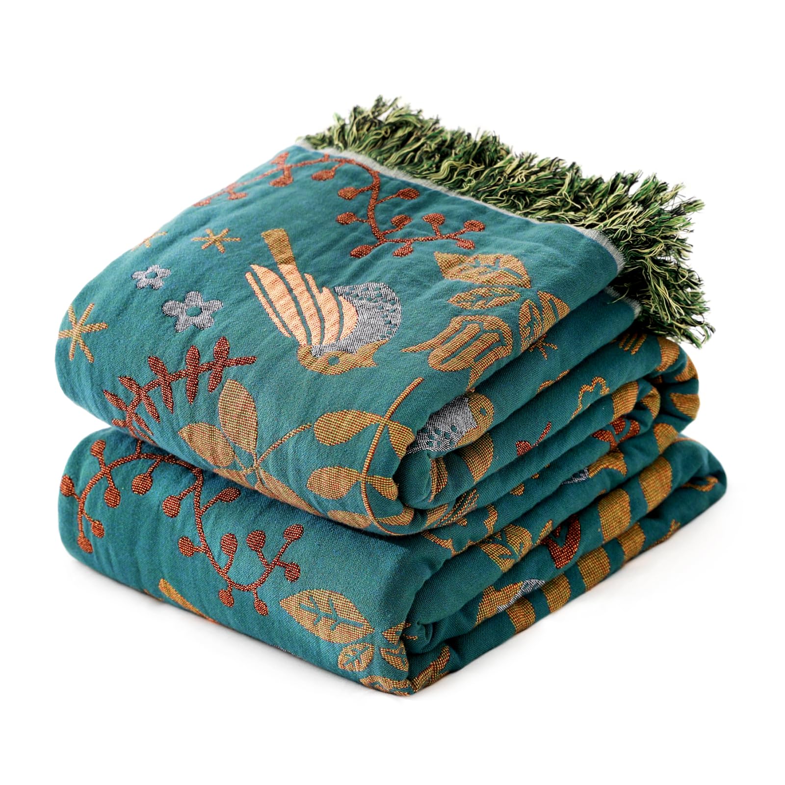 MSGKV Boho Throw Blanket 50"x60" Cotton Blanket for Couch and Sofa Cover for Living Room Spring Throw Decorative Woven Bird Blankets