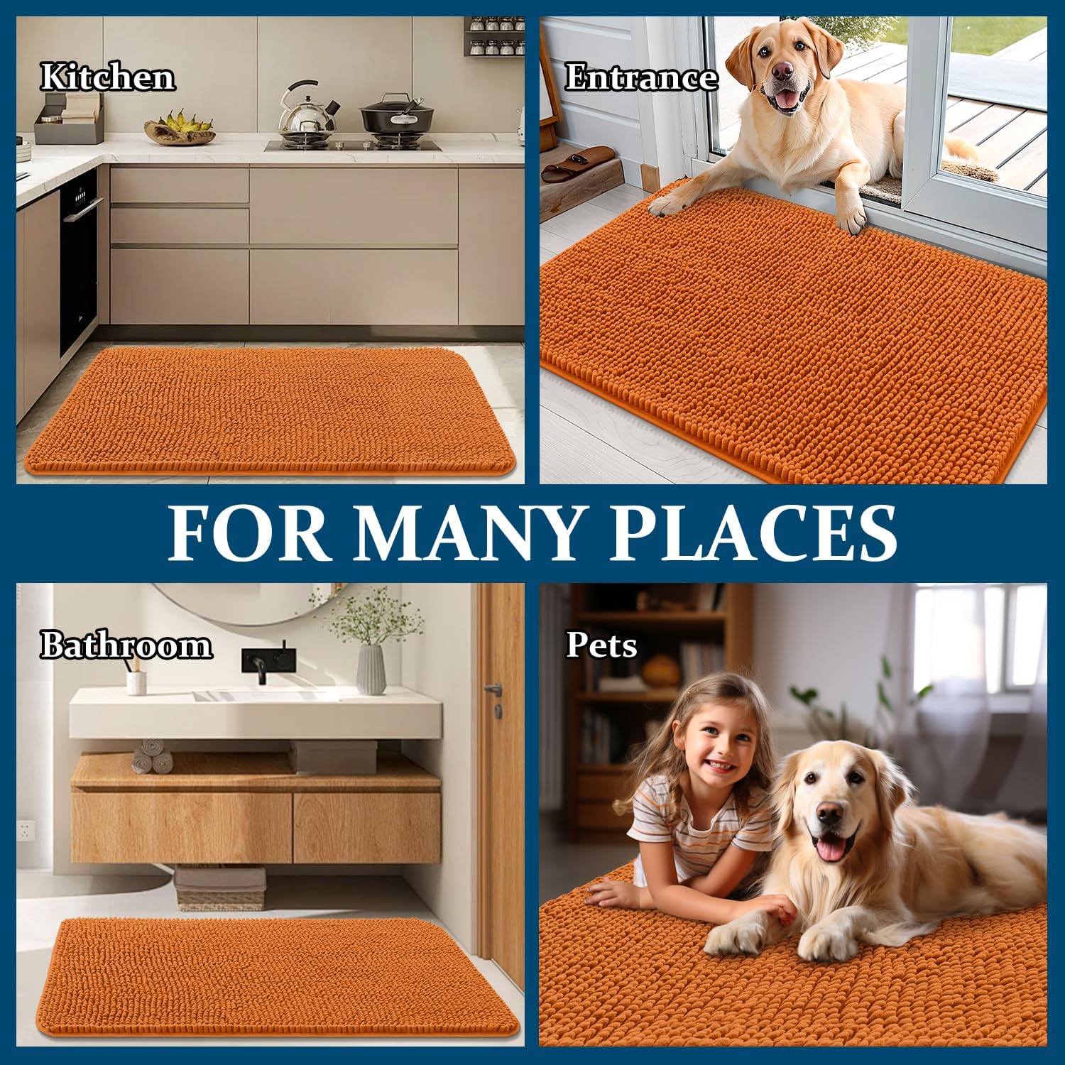 OLANLY Dog Door Mat - Absorbent Non-Slip Chenille Mat for Muddy Paws | 24x16 Inches, Quick Dry Clay Color