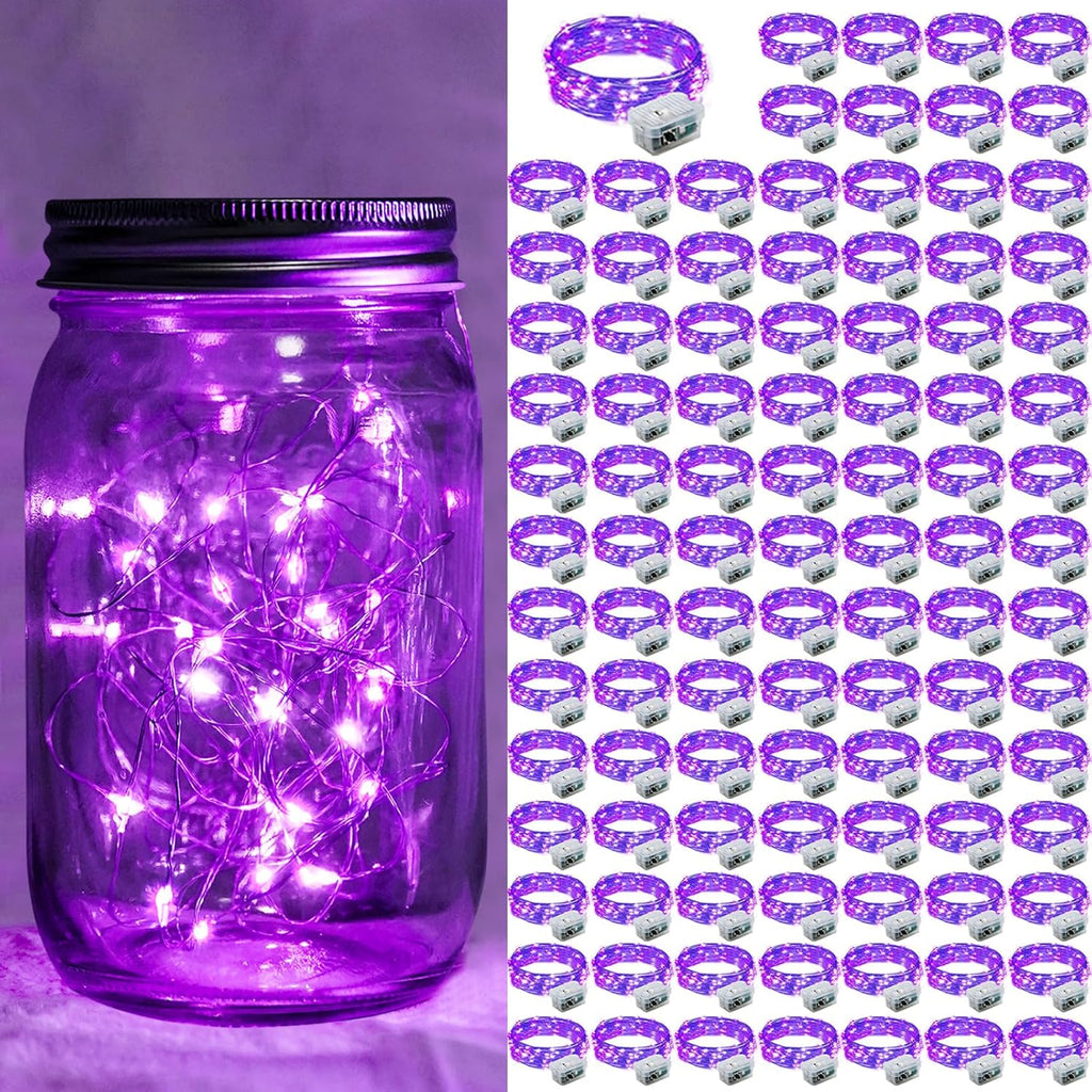 Skiennix 100 Pack Purple Fairy Lights - 7Ft Battery Operated Twinkle String Lights | Waterproof for Weddings & Parties